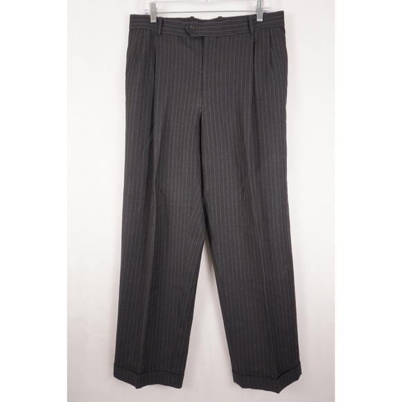 VTG Botany 500 Suit Mens 42R Dark Gray Pinstripe Wool Pants 36x29 Pleated Cuffed - Picture 16 of 16